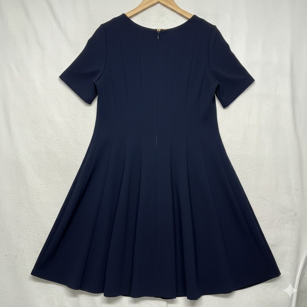 Plus Lands End Navy Ponte Fit and Flare Dress w/ Elbow Sleeves - 20W - Picture 2 of 5